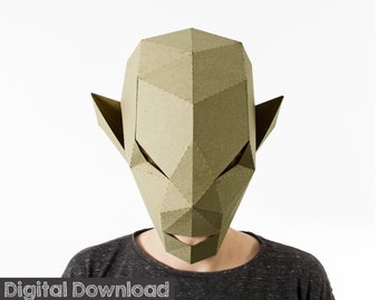 Orc cosplay, halloween mask, green goblin printable mask. Easy low poly papercraft mask.