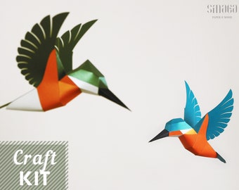 Paper birds - Kingfisher blue and green, papercraft KIT.