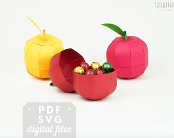 Apple DIY box, PDF & SVG template, teacher gift, party favor box. Diy paper craft, Candy box.