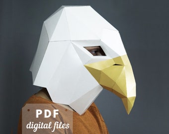 Eagle mask, bird costume. PDF Printable papercraft, cardboard mask template, masquarade or fancy dress party.