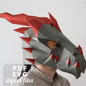 Dragon mask pattern, Papercraft PDF & SVG template. Origami mask, Halloween Mask Pattern, DIY costume cosplay.