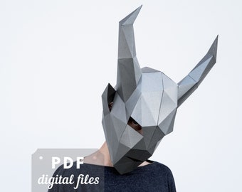 Demon mask papercraft, Masquarade Devil mask, PDF template, DIY Hallowen costume, Paper low poly mask.