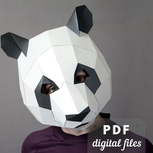 Panda Mask, DIY Paper Mask, 3D Low Poly Animal Masks, Gift Idea, Masquerade or Cosplay Costume, Instant PDF Download, Papercraft Template.