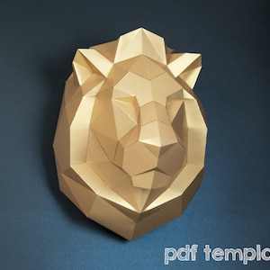 Lion 3d papercraft: Origami wall decoration. Printable animal sculpture, Unique DIY gift for him. image 1