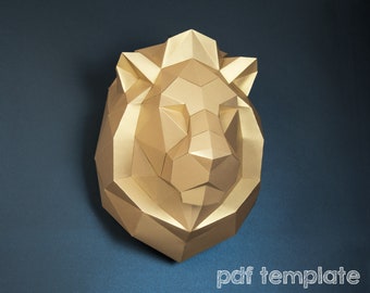 Lion 3d papercraft: Origami wall decoration. Printable animal sculpture, Unique DIY gift for him.