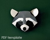 Raccoon Paper Craft Pattern: DIY Sculpture, 3D Wall Art.