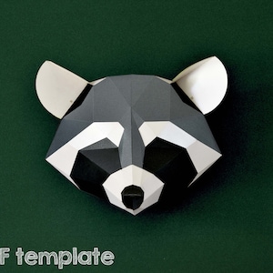 Easy Animal Craft, DIY Raccoon Papercraft PDF, Digital download, 3d Wall art for a woodland nursery.