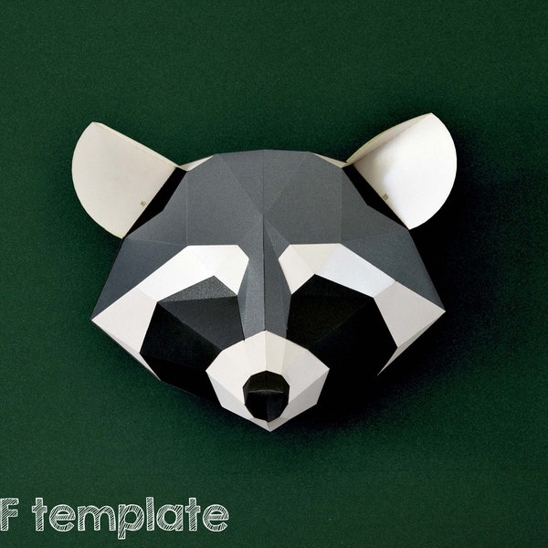 Raccoon Paper Craft Pattern: DIY Sculpture, 3D Wall Art.