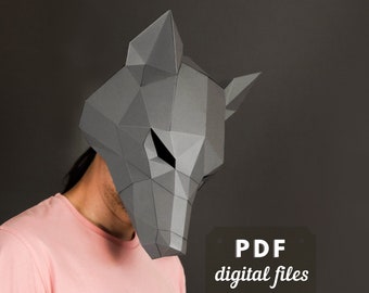 Wolf mask template, DIY paper mask. Dog mask, coyote mask. Wolf PDF pattern.