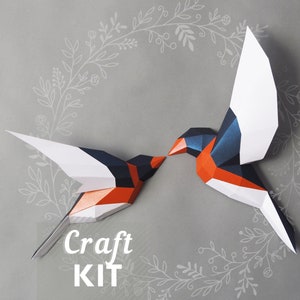 3D Birds Papercraft Kit: Metallic Wall Art DIY for Adults
