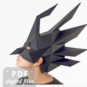 Raven mask, PDF template. Bird halloween costume. Sexy, Retro masquarade mask . image 1