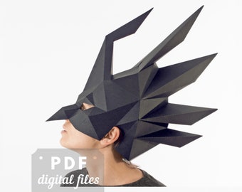 Raven mask, PDF template. Bird halloween costume. Sexy, Retro masquarade mask .