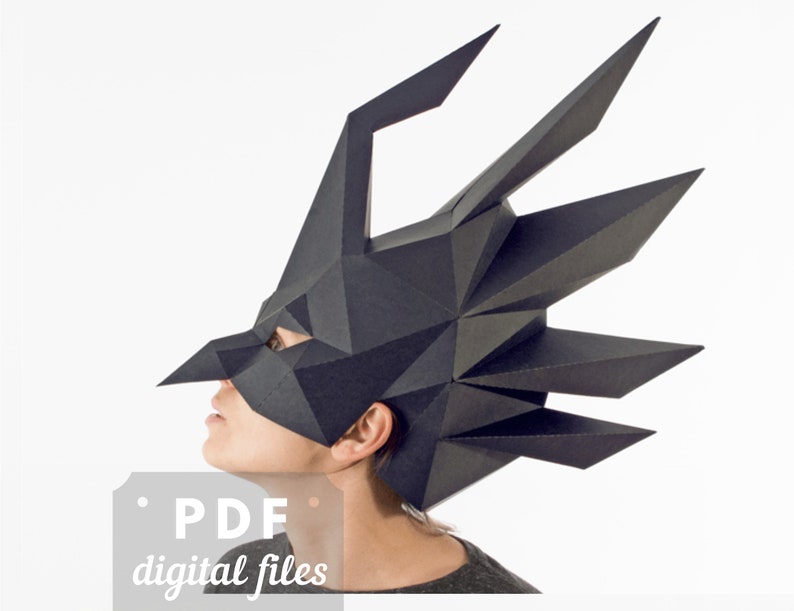 Raven mask, PDF template. Bird halloween costume. Sexy, Retro masquarade mask . image 1