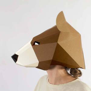 Bear mask, low poly mask for a kids dess up. Papercraft mask pdf pattern. image 3