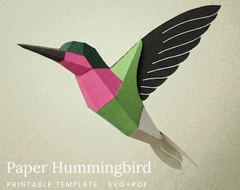 Paper Hummingbird Template | Papercraft Sculpture, PDF & SVG for Cricut | 3D Bird Mobile, DIY Nursery Decor