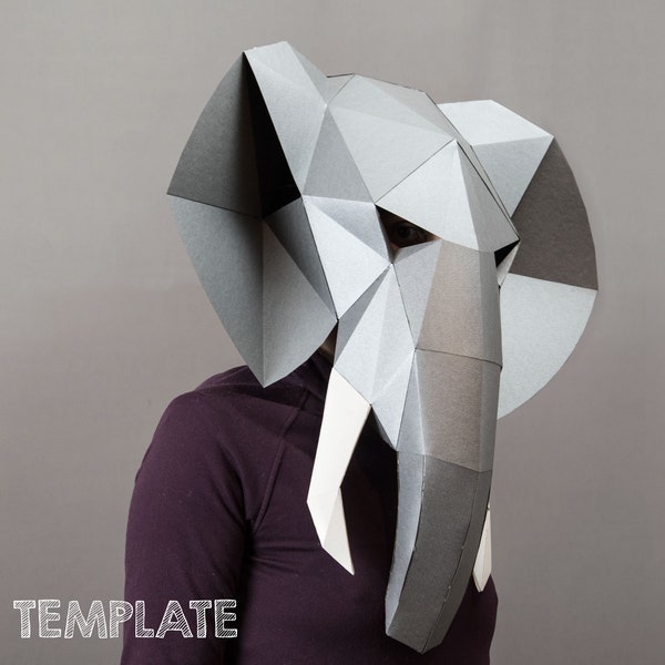 Papercraft PDF Elephant mask. Make a kids play costume for carnival or circus party.