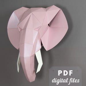 Elephant pattern: 3d Papercraft PDF. Handmade wall sculpture DIY craft. Papercraft trophy.