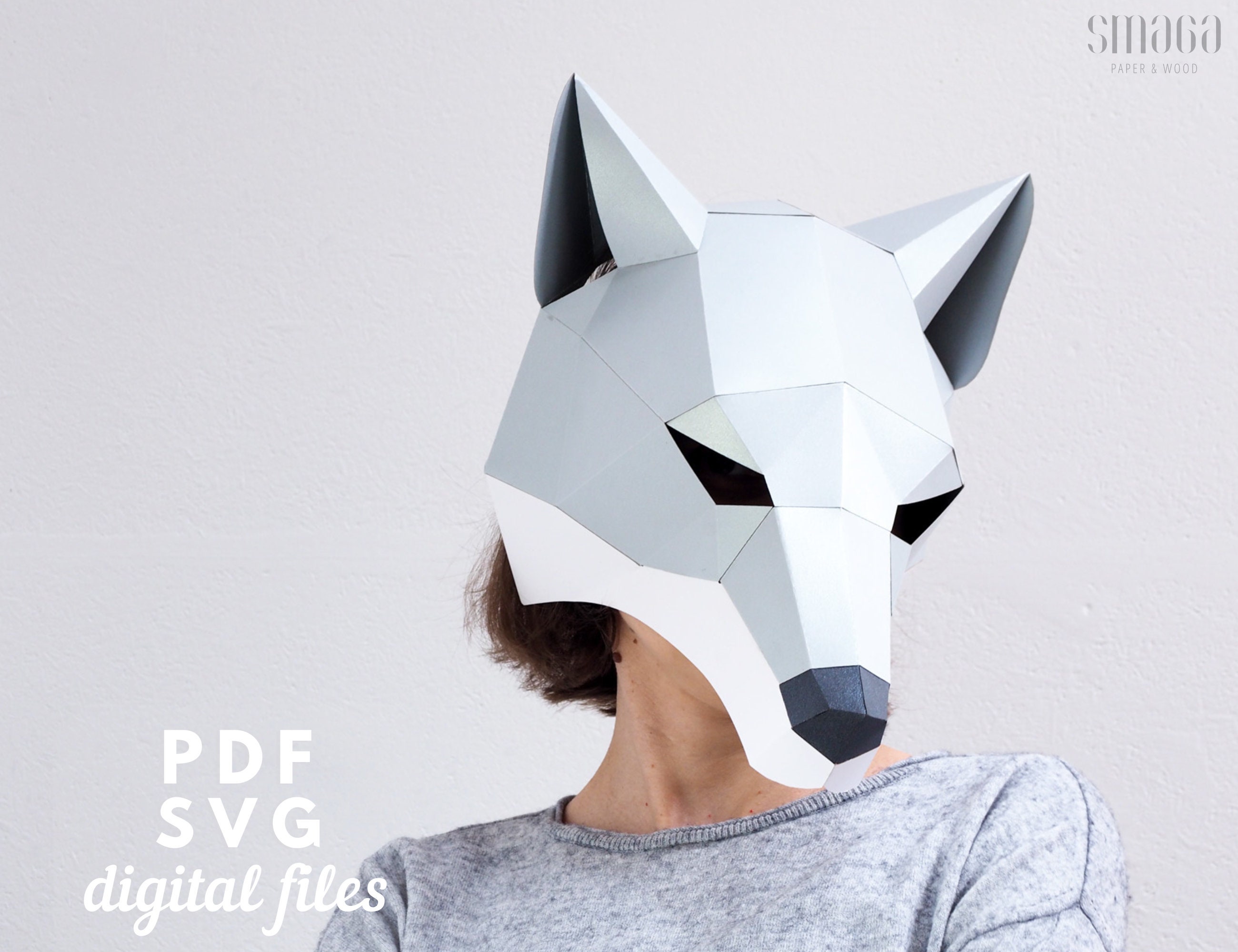 Nekomata Yokai Cat Mask Head Mask 3D Low Poly DIY Papercraft PDF