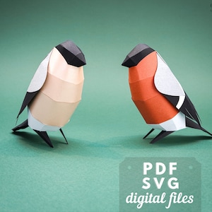 Créations en papier oiseau, bouvreuil : fichiers PDF et SVG, oiseau 3D imprimable. Projet de bricolage Cricut Decor.