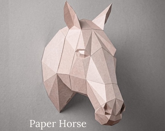Plantilla de cabeza de caballo de papel / Escultura de papel 3D a tamaño real / SVG + PDF para Cricut / Decoración ecuestre y regalo para amantes de los caballos