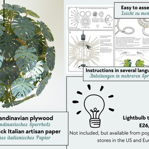 16 Zoll/41cm Durchmesser. Monstera, Lampenschirm aus Papier. Tropisches Dekor, Papier-Leuchterbeleuchtung. Bild 3