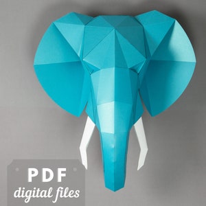 Elephant Head PDF Papercraft. Geometric 3d Wall Art, Paper DIY Craft for Adults, papercraft template.
