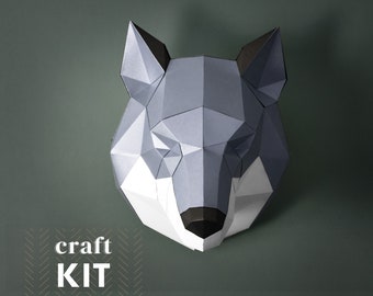 Wolf Paper Art Kit: Wall hanging 3d origami sculpture. Unique gifts for men, papercraft.