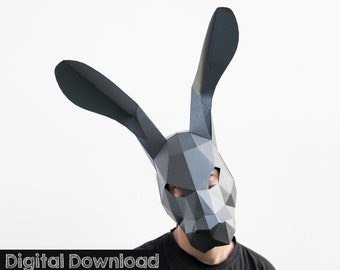 Rabbit mask, halloween costume. Paper mask, instant download, halloween mask.