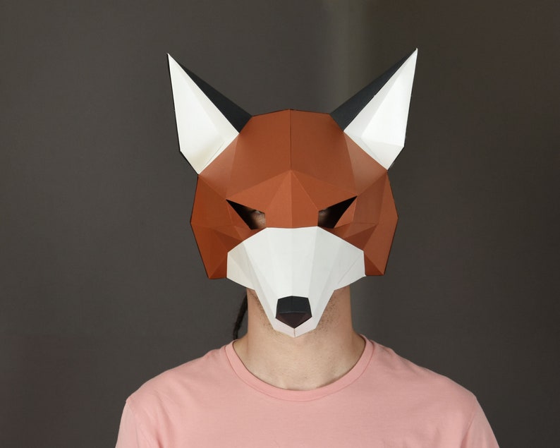 Printable Fox mask 3d papercraft low poly mask. Animal mask | Etsy
