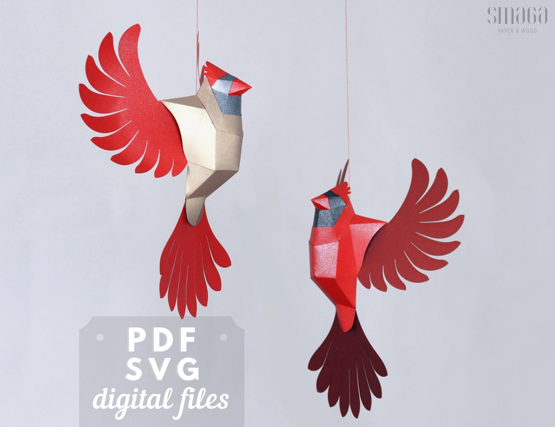 Northern Cardinal Hanging Bird. 3d Papercraft Printable Template. DIY ...