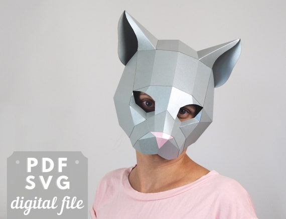Kids Cat Paper Mask SVG and PDF Pattern. Papercraft 3d Animal Mask. Low  Poly Paper Craft Mask. 