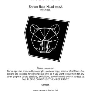 Bear mask, low poly mask for a kids dess up. Papercraft mask pdf pattern. image 8