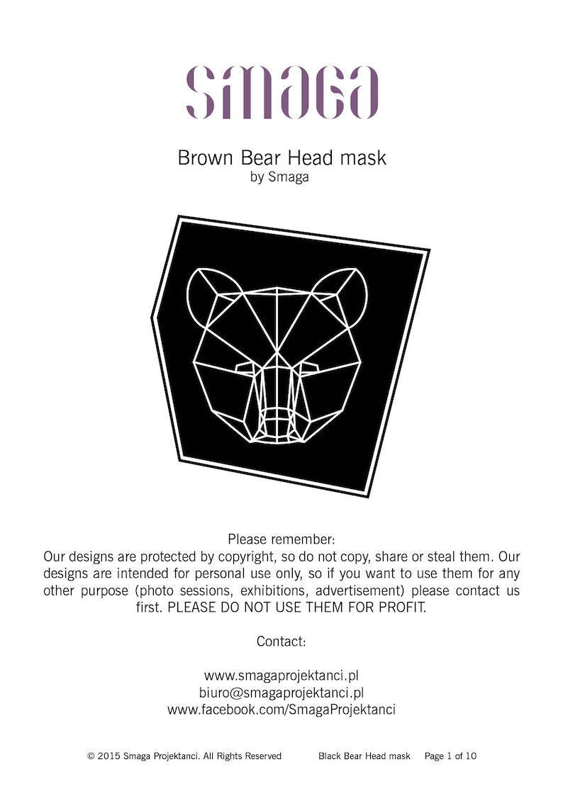 Bear mask, low poly mask for a kids dess up. Papercraft mask pdf pattern. image 8