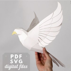 Gołąb papierowy 3d. Szablon SVG i PDF. Gołąb Ducha Świętego, świąteczne rzemiosło lub pomysł na prezent DIY.