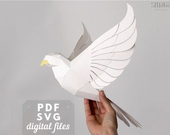 Dove paper art 3d. SVG & PDF template. Holy spirit dove, Christmas crafts or DIY gift idea.
