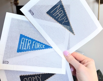 U.S. Military Inspired Pennant Handpainted Needlepoint Canvas
