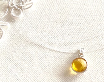 Collier citrine jaune - ras de cou invisible et minimaliste avec pierre naturelle - Mini pendentif