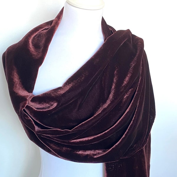 Dark plum silk velvet stole 200cm - Ceremony shawl evening stole