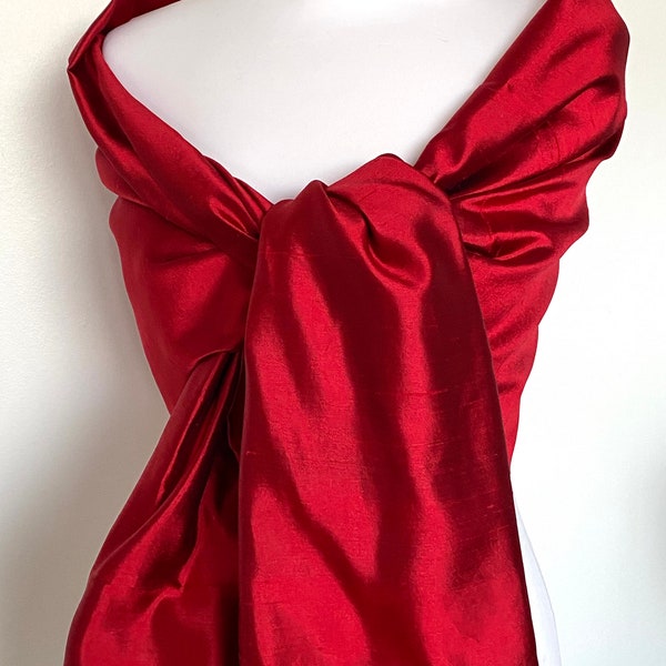 Grande Étole soie rouge, longue étole pour fête, noël, cérémonie - étole gala robe rouge