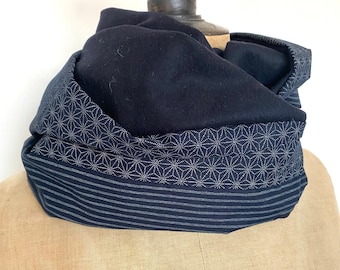 Modern chic Japanese cotton scarf for men - striped and dotted Japanese fabric - Japanese patchwork snood, perfect as a gift