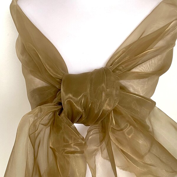 Etole organza grège bronze 200cm, tissu synthétique, étole mariage, châle ceremonie