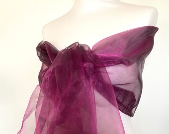 Etole organza violet fuchsia 200cm, tissu synthétique, étole mariage, châle ceremonie