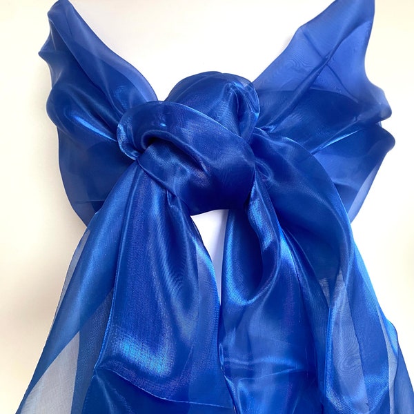 Etole organza indigo bleu électrique 200cm, tissu synthétique, étole soirée, châle cérémonie