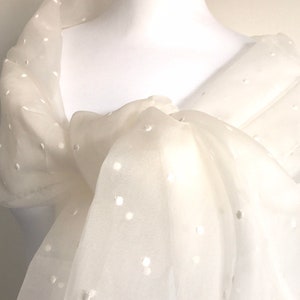 SILK Large bridal stole silk veil with creamy white plumetis, ideal for weddings, evenings, cocktails, galas
