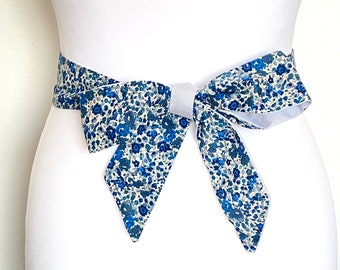 Ceinture coton Liberty bleu - ceinture cérémonie ruban à nouer - ceinture cortège femme / enfant - Emma & Georgina bleu