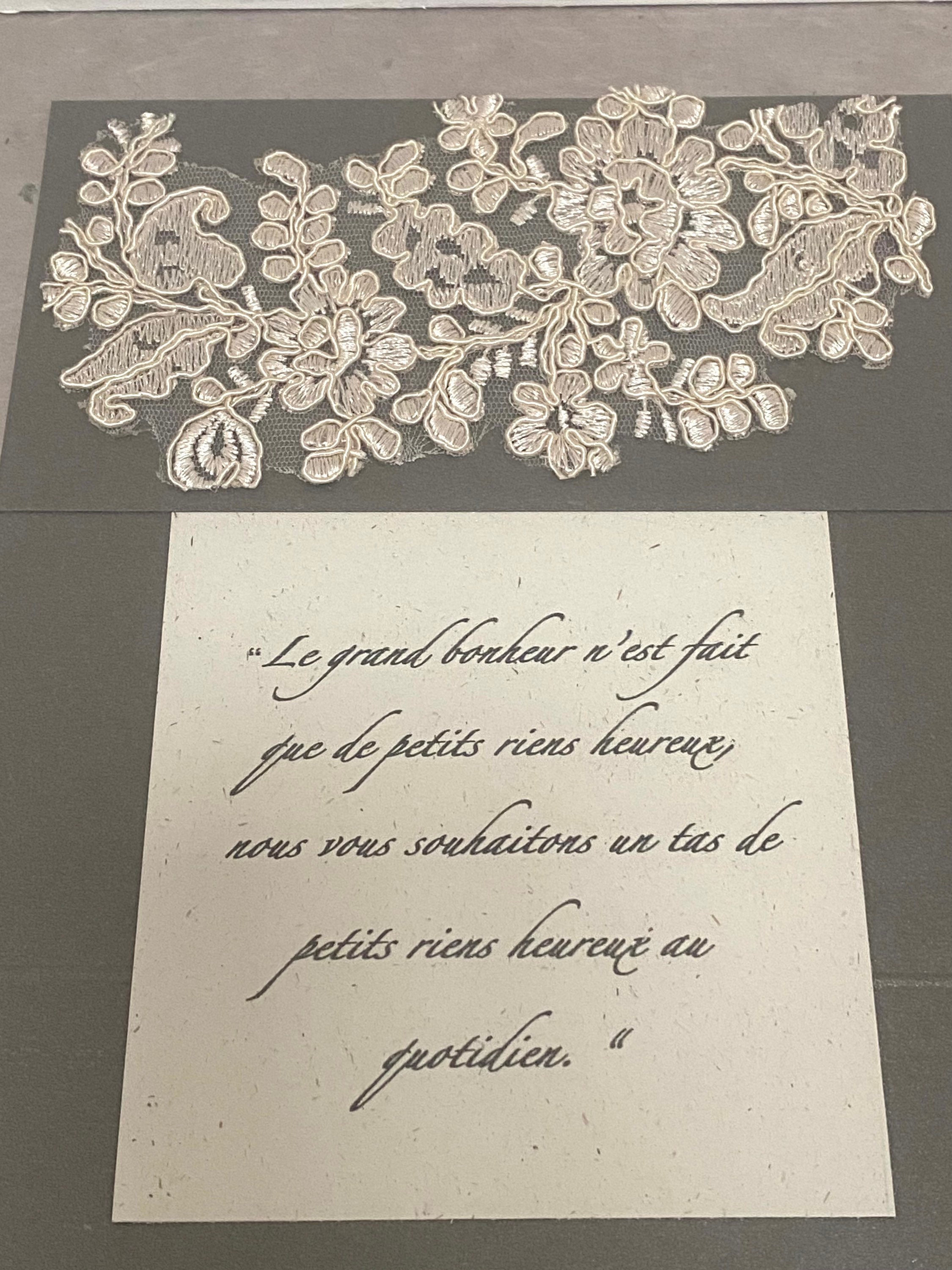 Cadre Mariage Message Bonheur - Félicitations Carte Dentelle Ivoire Broderie Porte Bonheur