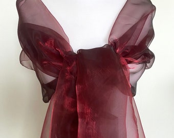 Étole organza rouge foncé idéale étole cérémonie, mariage soirée cocktail gala