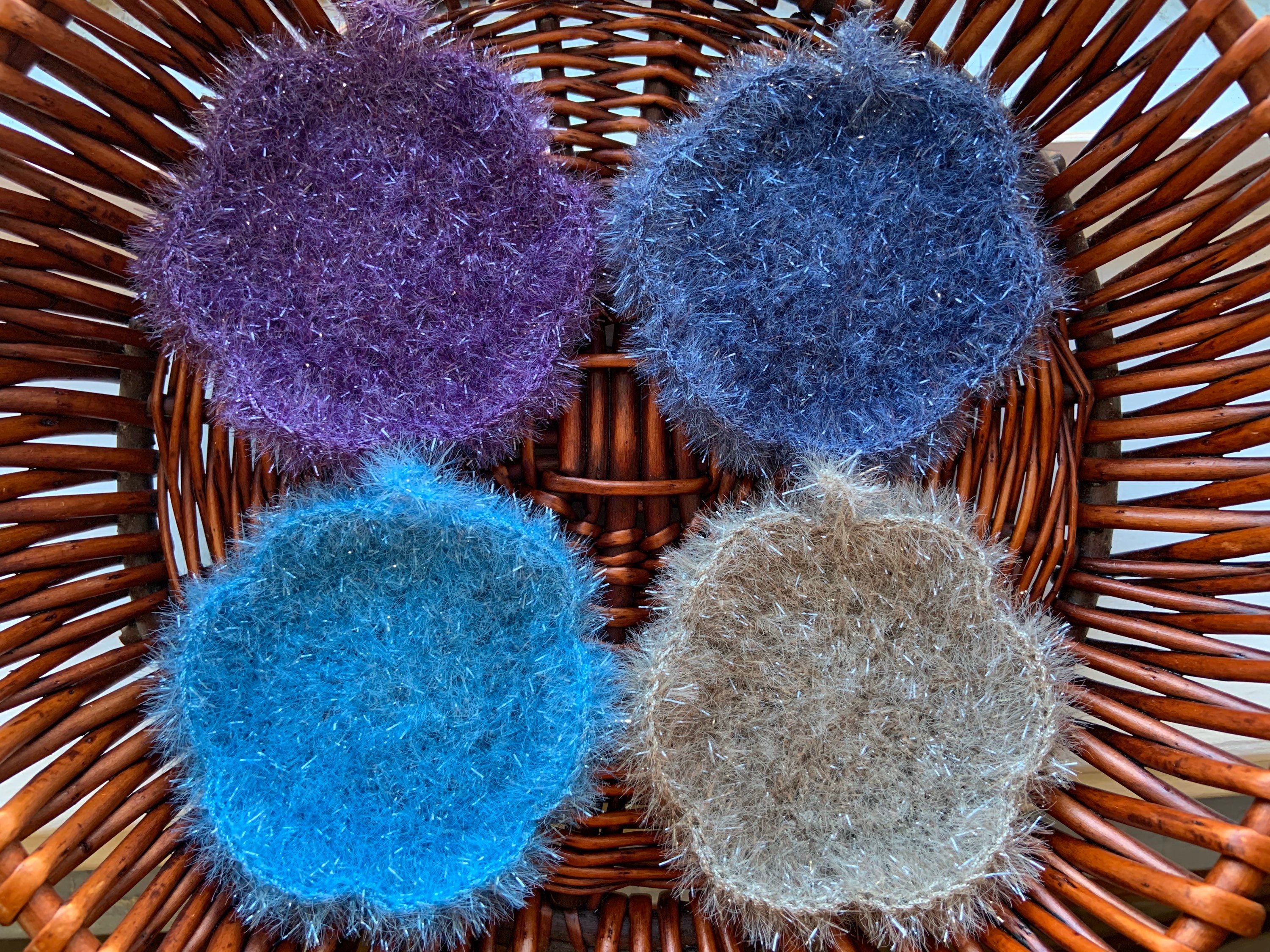 Cricheted Scrubby Sponge Flat Flower in Cool Colorspurple Etsy