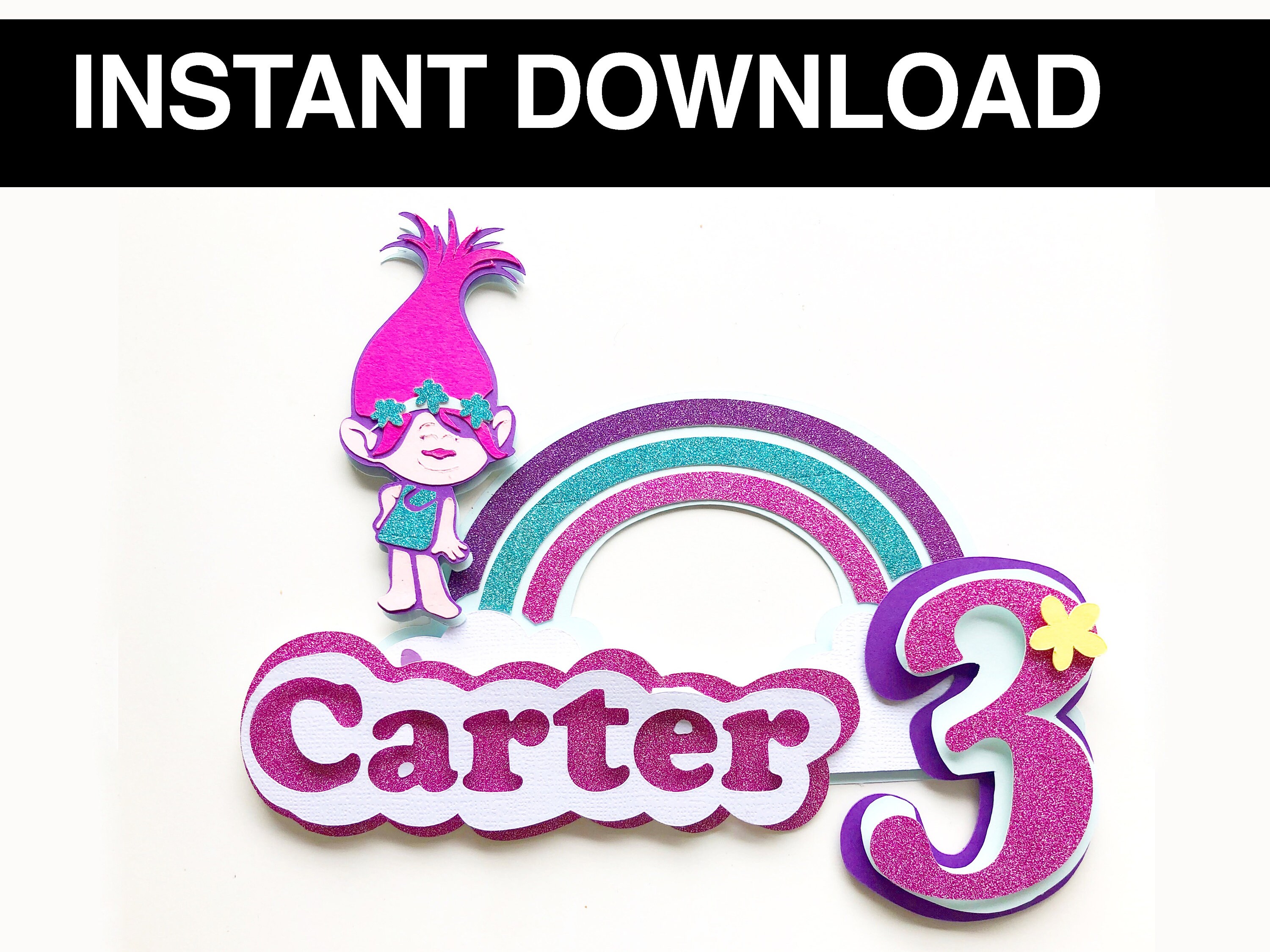 Trolls Birthday Party Caketopper SVG Cutouts Turning 3 - Etsy New Zealand