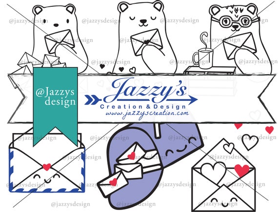 Happy Bear Mail Letter Clipart | Sticker Cutouts | Doodle | Graphics Il_570xn